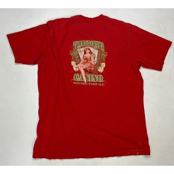 Tommy Bahama Casino Winner Takes All Pin Up Girl Graphic T-shirt Men Medium Red - Picture 1 of 10